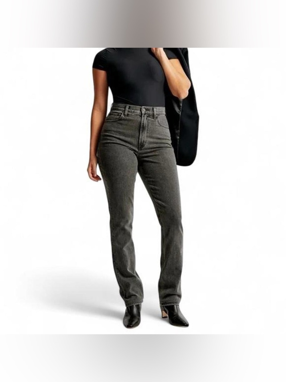 Abercrombie & Fitch Curve Love Ultra High-Rise 90s Slim Straight Dark Grey SZ 10